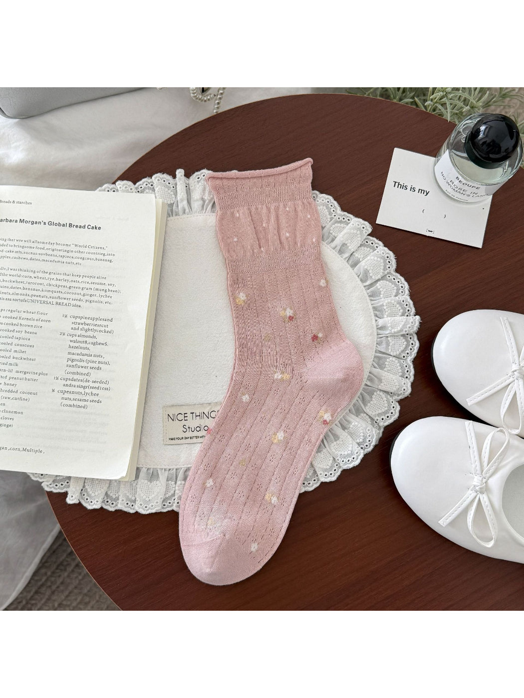 Rufia Ruffle Mesh Floral Mid Calf Socks product image