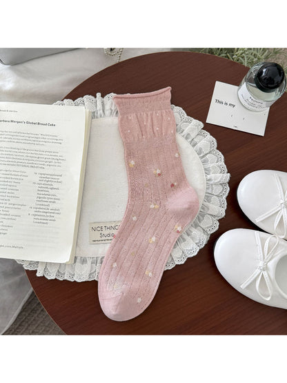 Rufia Ruffle Mesh Floral Mid Calf Socks product image