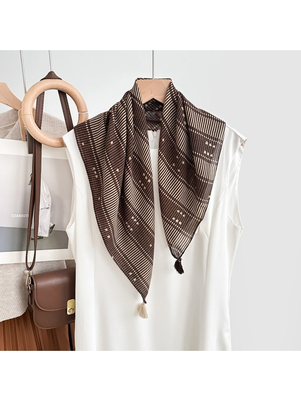 Scarvii - Striped and Dot Pattern Square Scarf