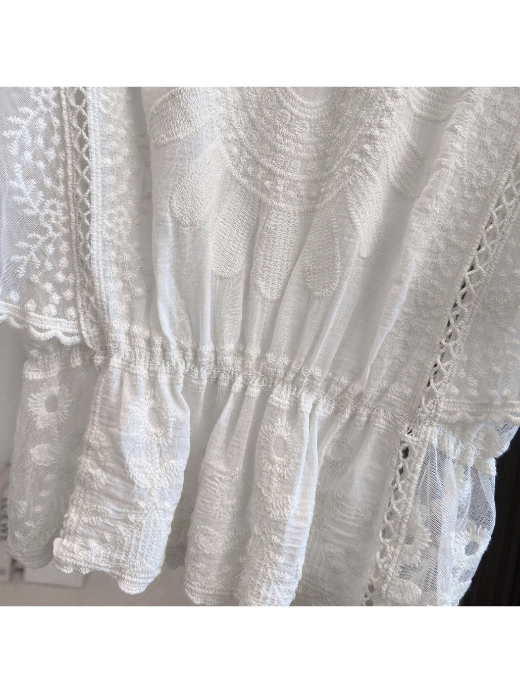 Crosa - Solid Color Lace Embroidered Cover Up