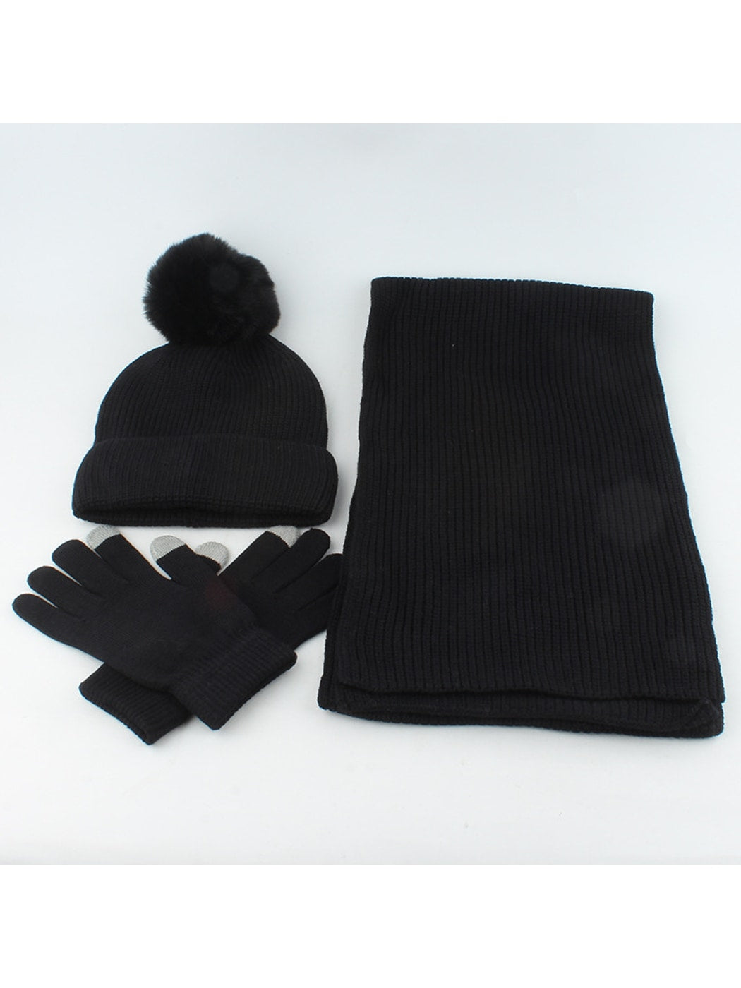 Haila - Solid Color Beanie Scarf Gloves Set