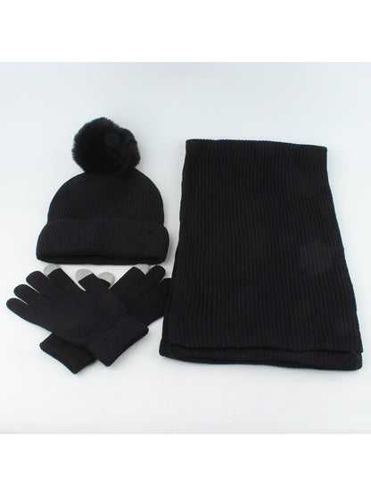 Haila - Solid Color Beanie Scarf Gloves Set