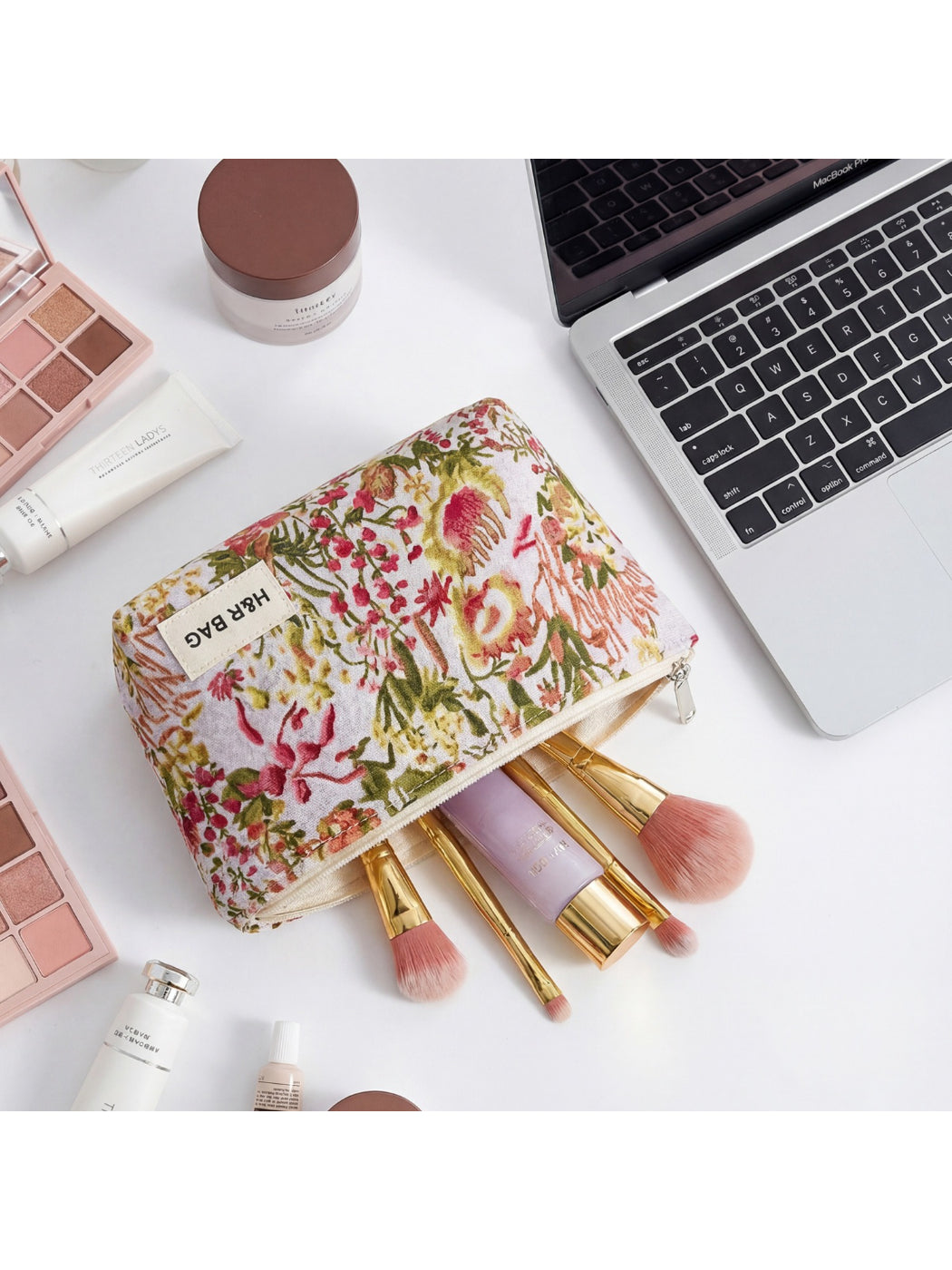 Cosbai Garden Print Cosmetic Pouch displayed standing upright with visible floral print