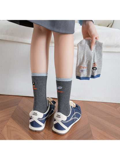 Rufia – Color-Block Cat & Fish Embroidery Socks