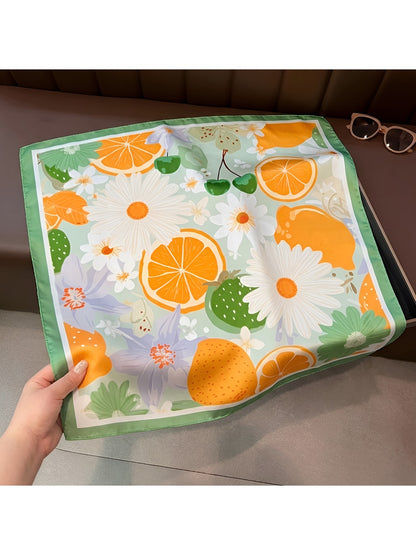 Scarvii - Floral Fruit Print Decorative Square Scarf