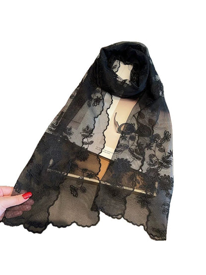 Scarvii - Plant Pattern Embroidered Lace Scarf