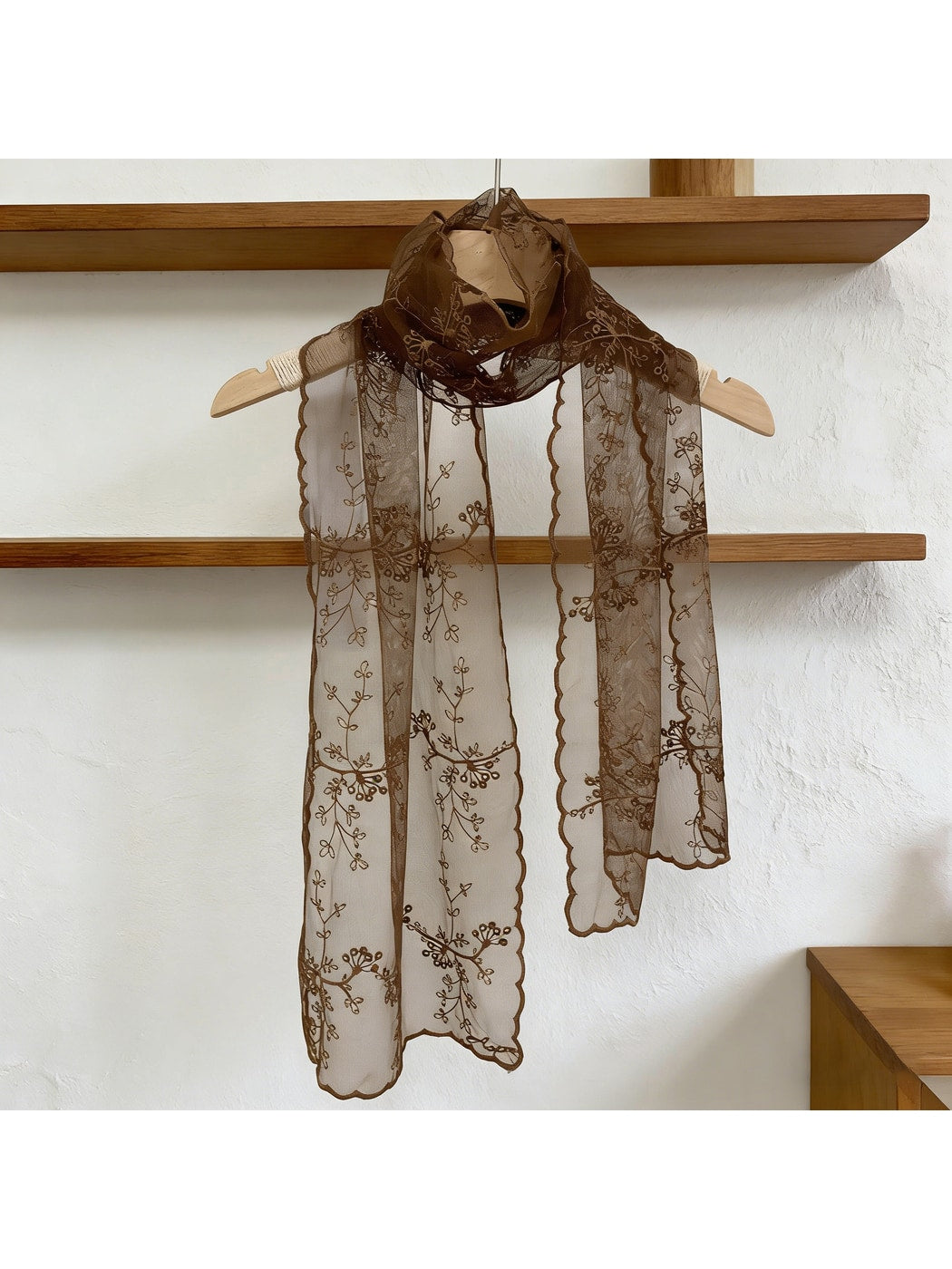 Scarvii - Sheer Embroidered Decorative Long Scarf
