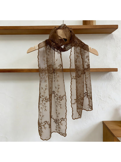 Scarvii - Sheer Embroidered Decorative Long Scarf