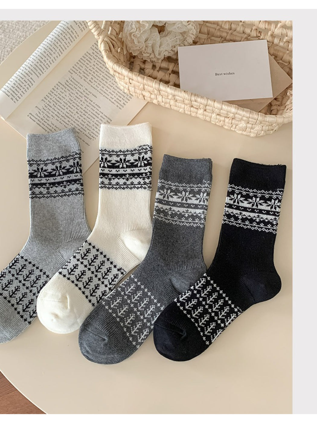 Rufia - Nordic Fairisle Pattern Crew Socks