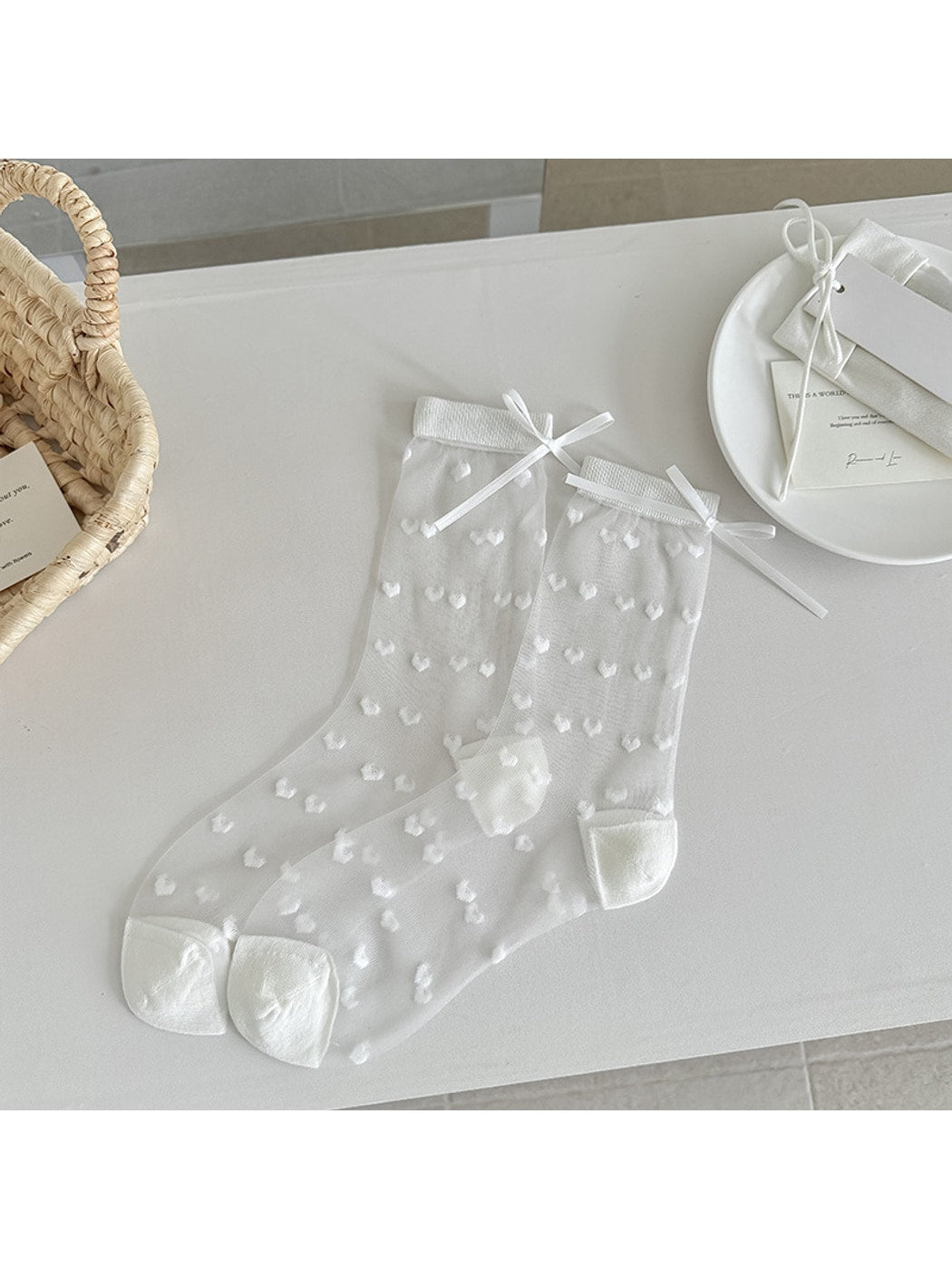 Rufia - Sheer Heart Bow Accent Crew Socks