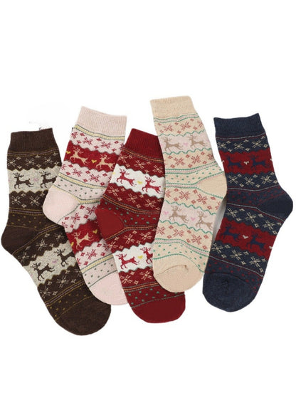 Rufia - Christmas Reindeer Snowflake Mid-Calf Socks - 5 Options