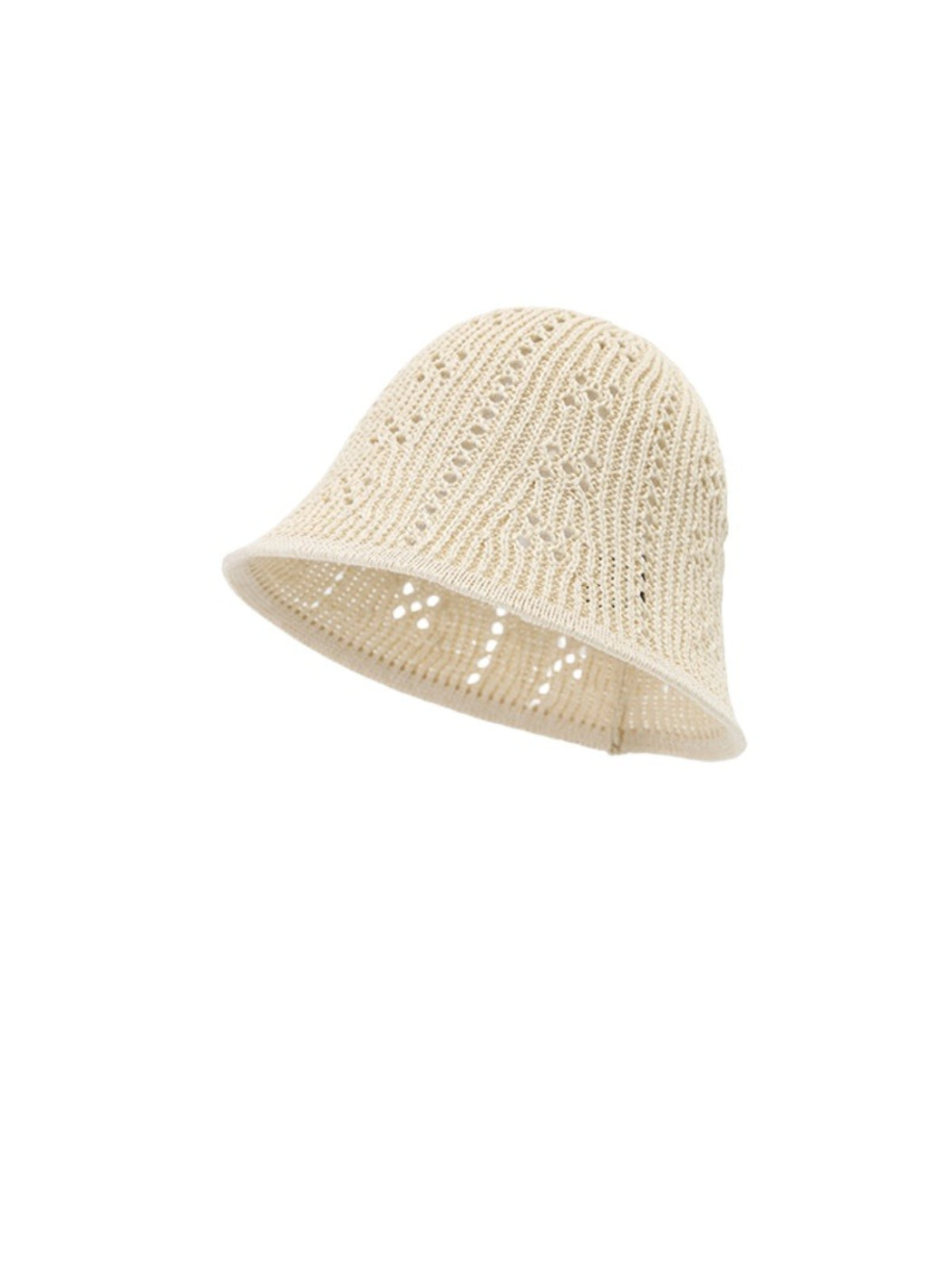 Haila soft openwork knit casual bucket hat in light beige displayed on white background