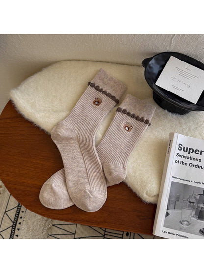 Rufia - Embroidered Animal Ribbed Folded Cuff Socks