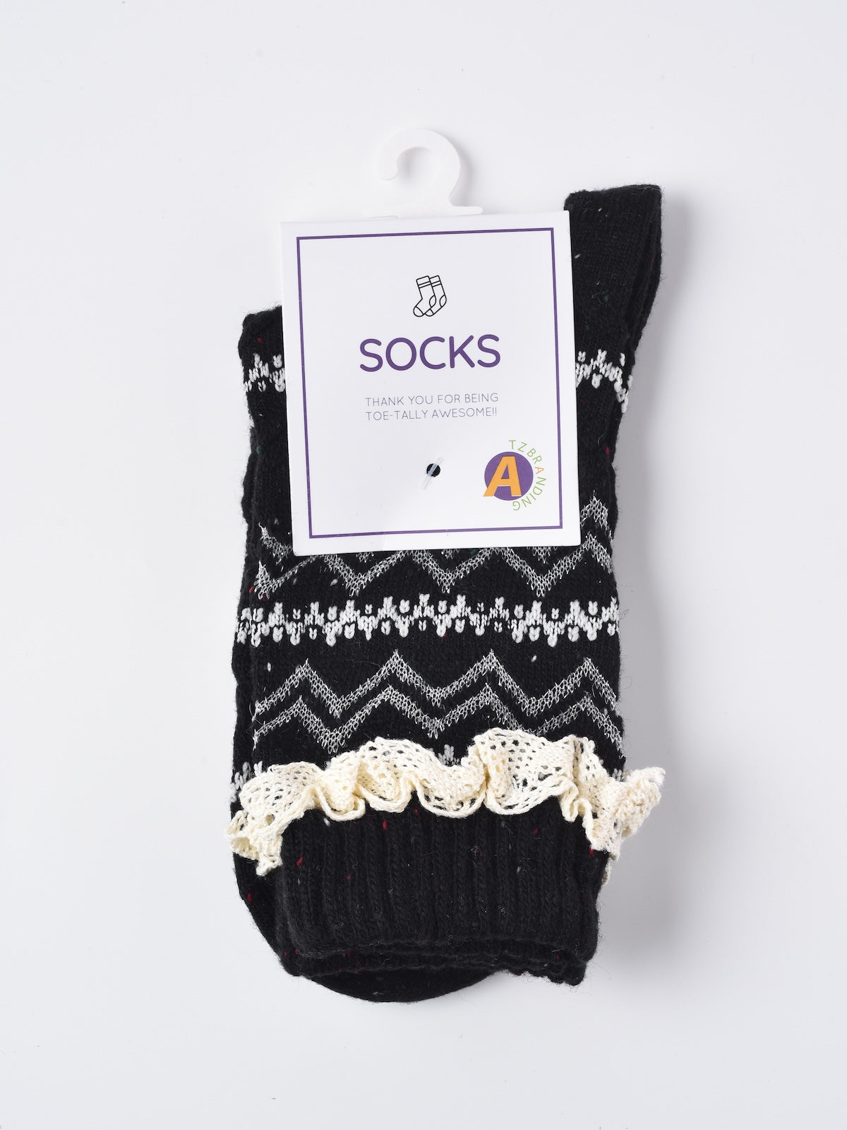 Rufia - Lace Trim Cozy Pattern Crew Socks
