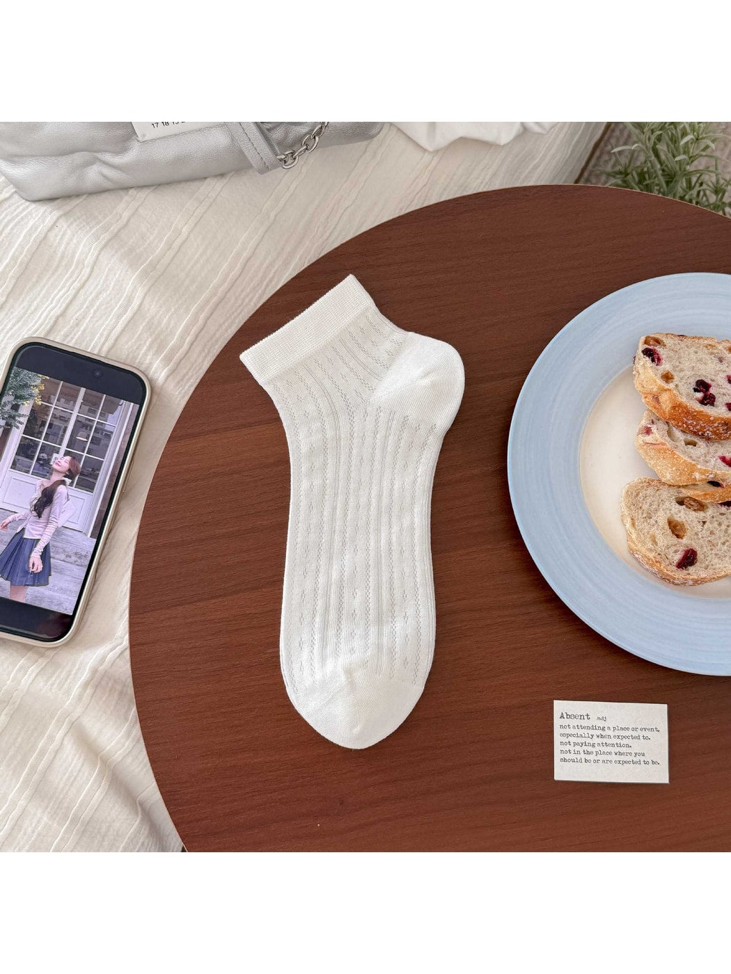 Rufia - Multiple Texture Designs White Ankle Socks