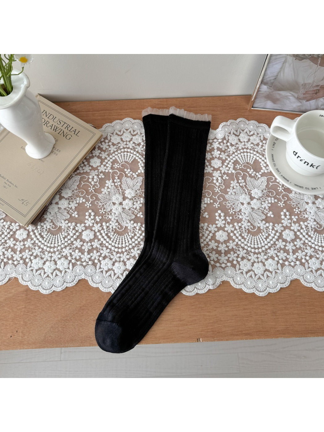 Rufia sheer ruffle cuff mid-calf socks product image 7