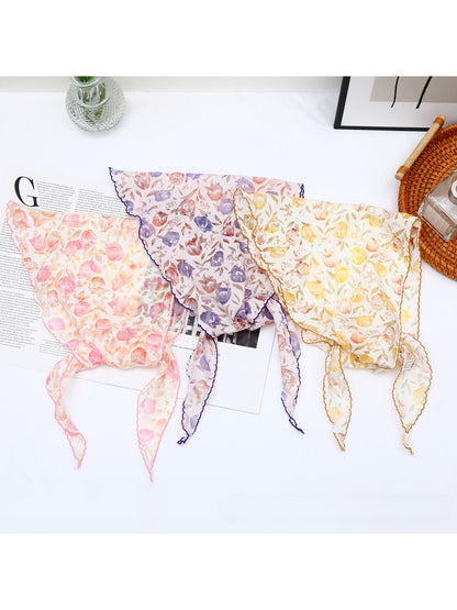 Scarvii - Bright Floral Printed Decorative Triangle Bandana