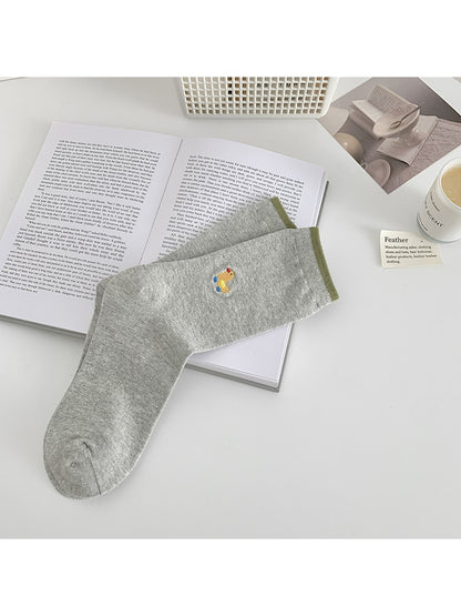Rufia - Cartoon Embroidered Colorblock Casual Crew Socks