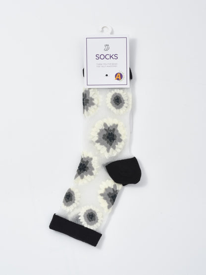 Rufia - Sheer Floral Motif Crew Socks