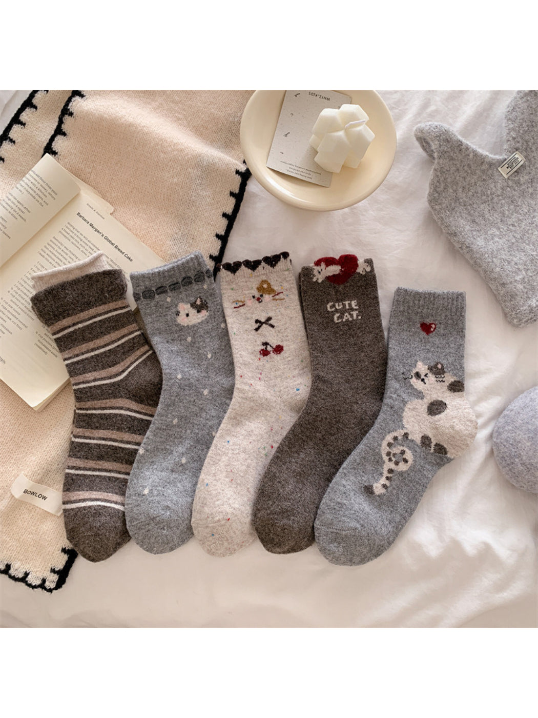 Rufia - Cute Cat Pattern Cozy Crew Socks