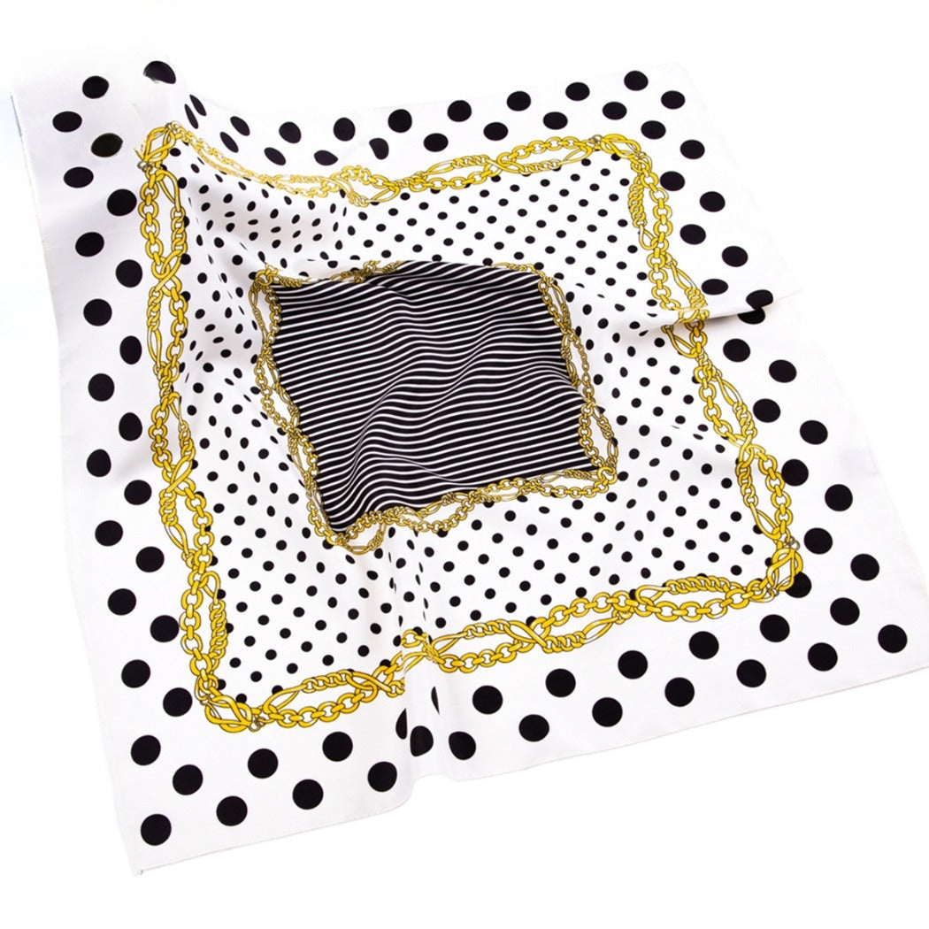 Scarvii - Vintage Polka Dot And Chain Print Scarf