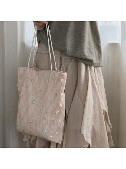 Cosbai - Pink Sequined Wavy Texture Tote Bag