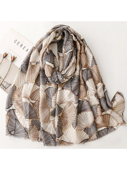 Scarvii - Winter Scarf & Shawl with Gold Foil Gingko Leaf Pattern