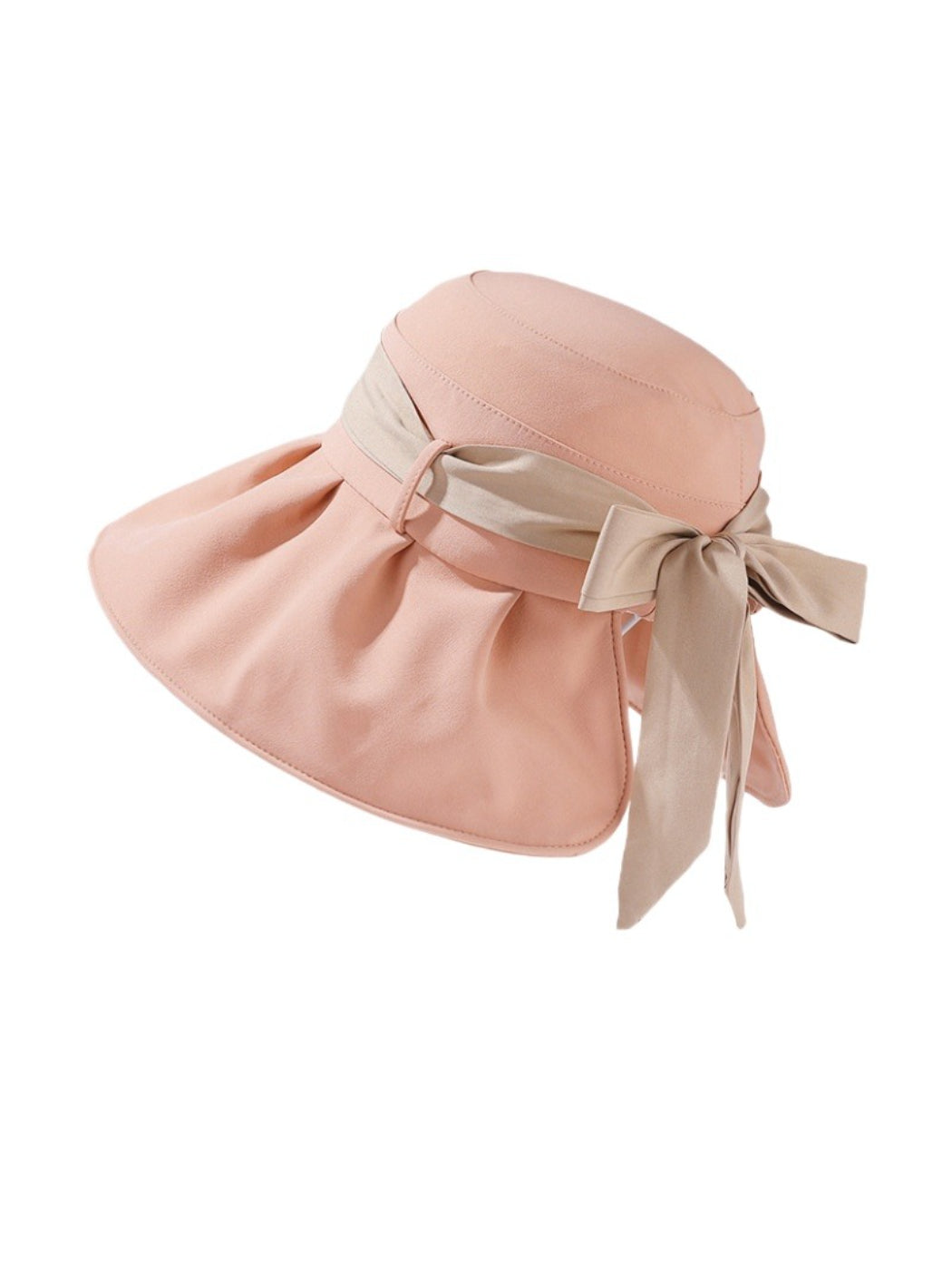Top view of Haila pleated brim hat with bow accent