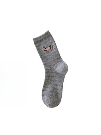 Rufia - Cute Dog Embroidered Mid-calf Socks
