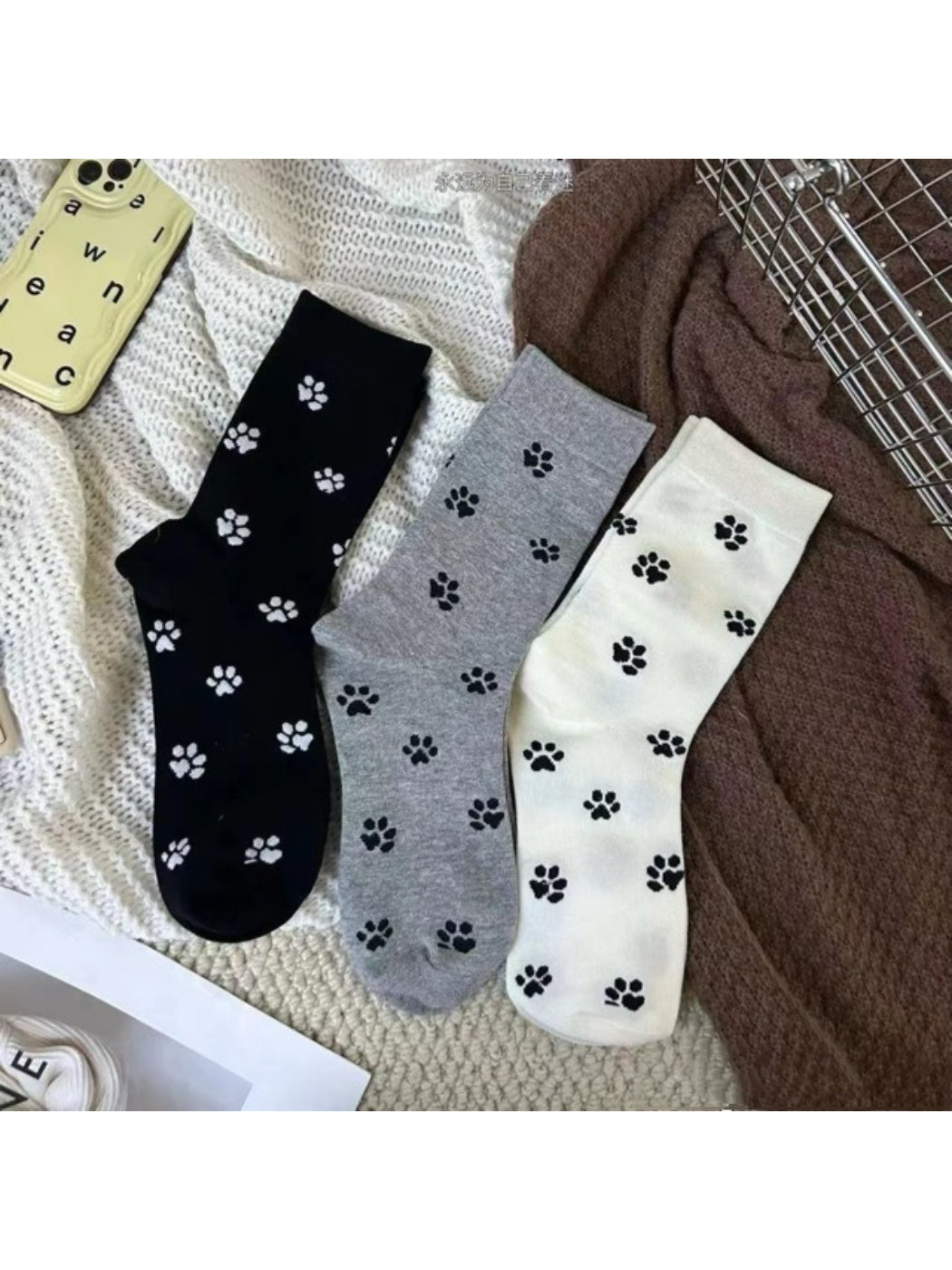 Rufia - Cute Paw Print Crew Socks product image 1