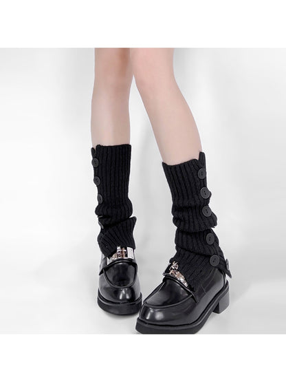 Cozyra - Ribbed Button Accent Mid-Calf Leg Warmer