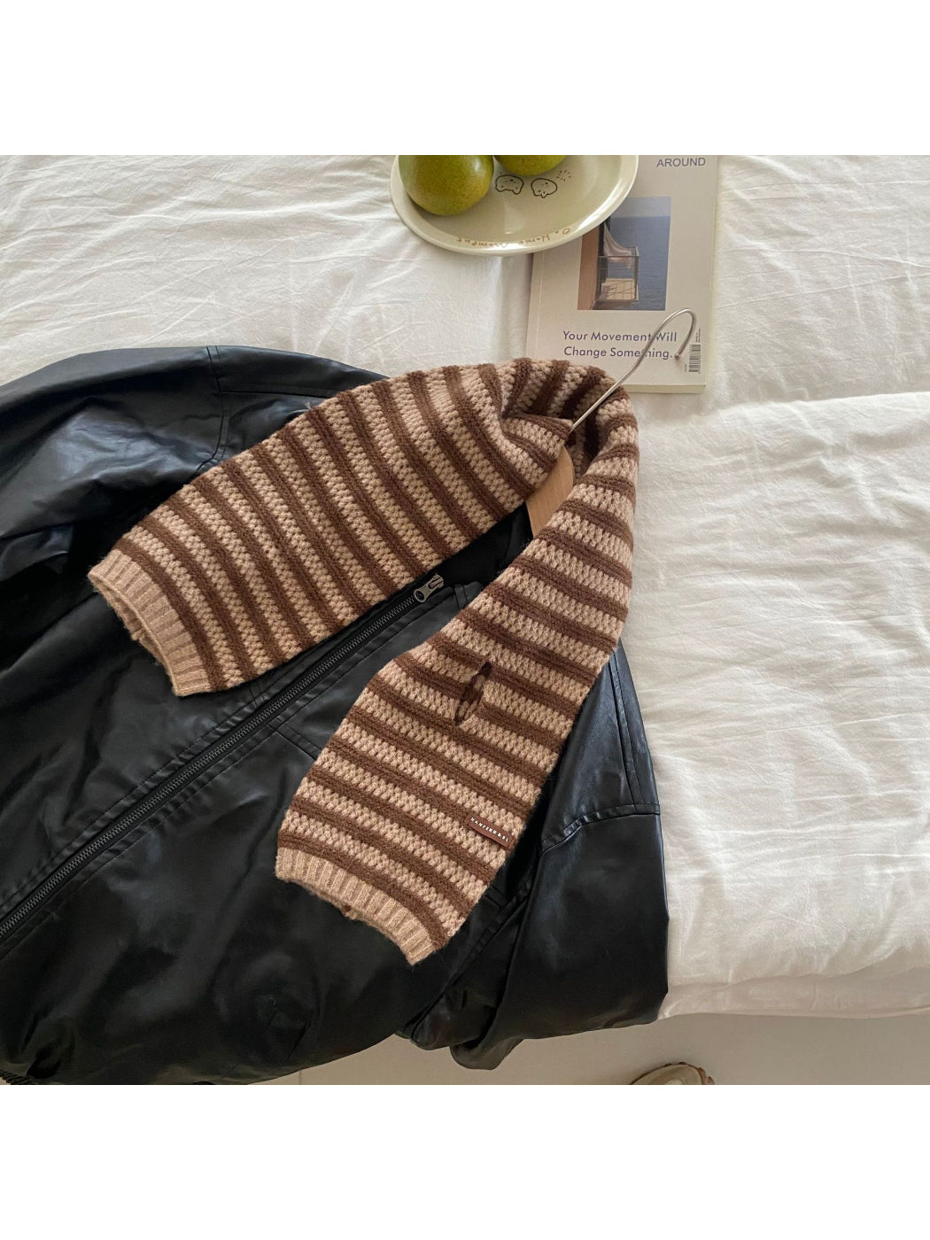 Scarvii - Striped Textured Knit Pull Through Scarf