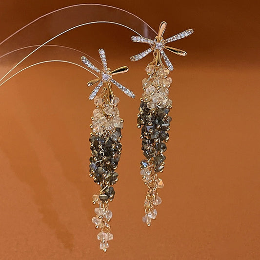 Earwish - Floral Long Fringe Earrings - Shiny & Delicate