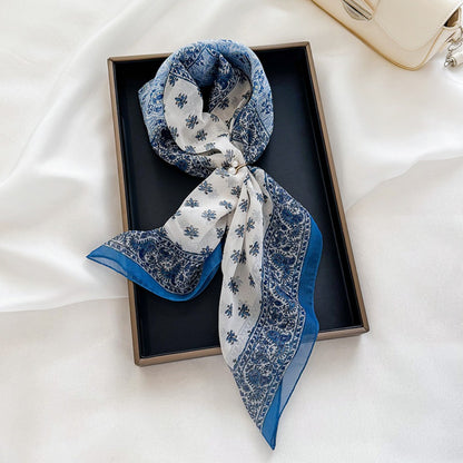 Scarvii - 27" Blue Paisley Summer Scarf - Lightweight & Stylish