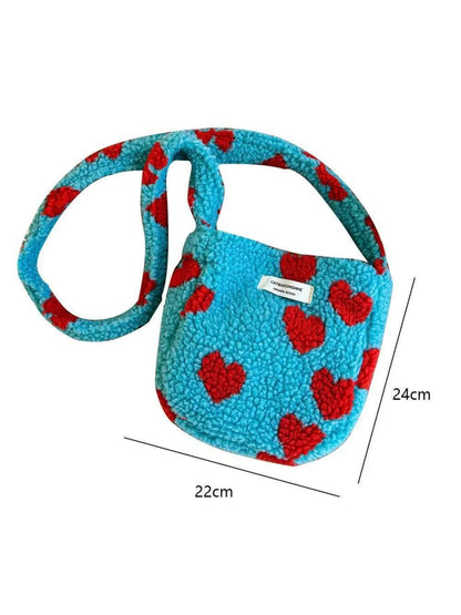 Cosbai - Plush Leopard & Heart Crossbody Bag