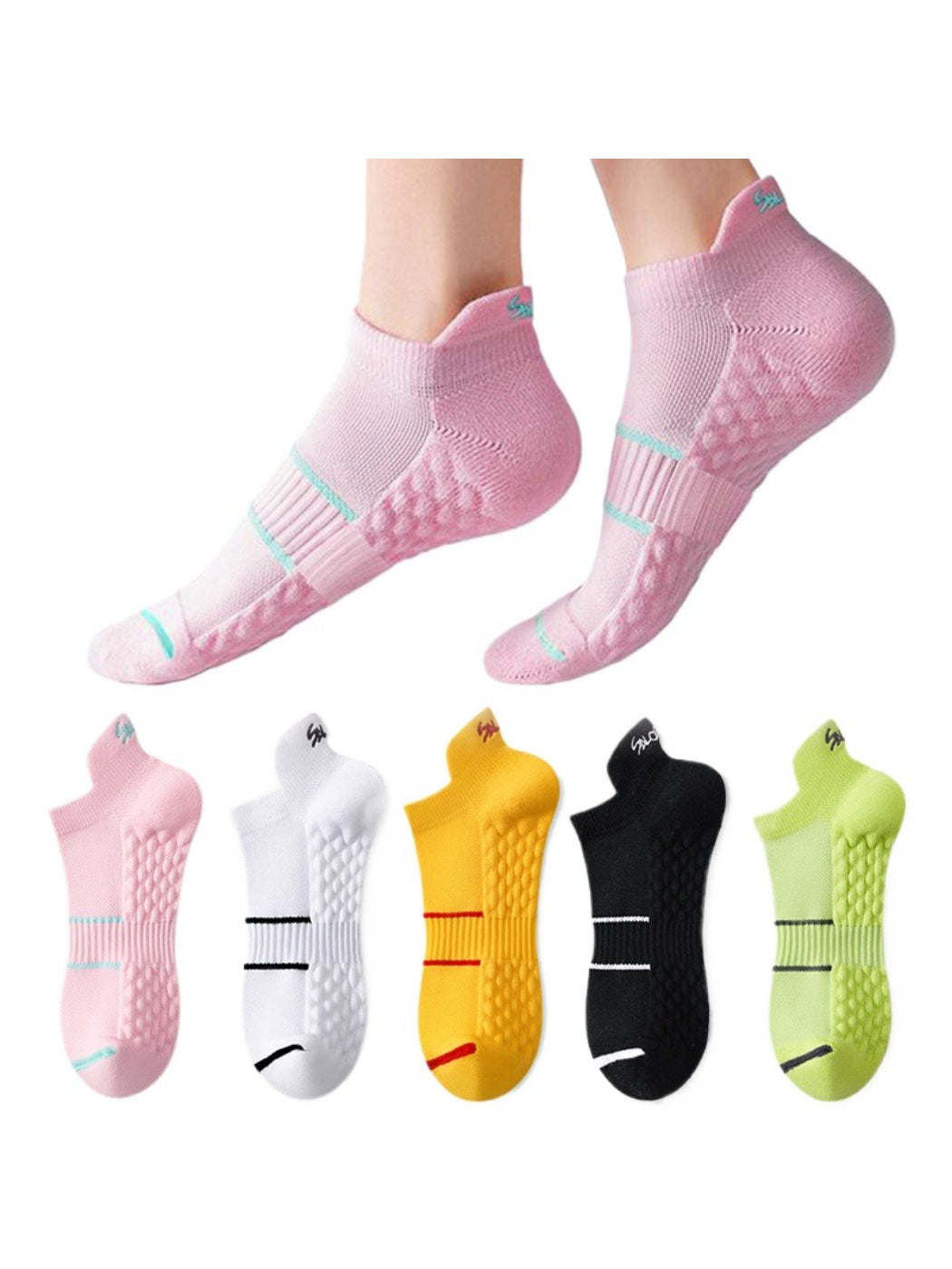 Pair of Rufia low athletic socks with black and white stripe detail