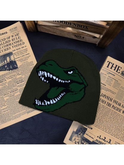 Haila - Dinosaur Graphic Knit Slouchy Beanie