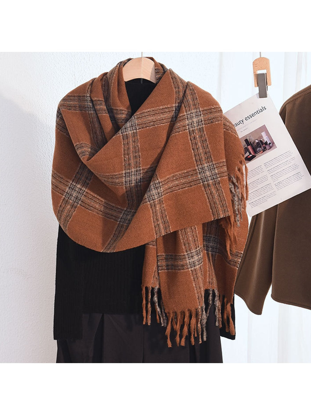 Scarvii - Double-Sided Bold Grid Plaid Fringed Scarf