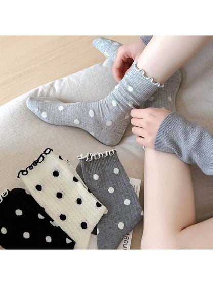 Rufia - Polka Dot Ruffle Trim Crew Socks