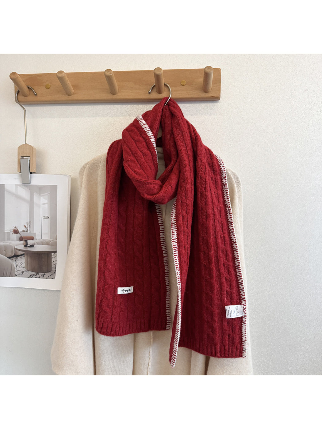 Scarvii - Vertical Cable-Knit Pattern Narrow Scarf Scarf