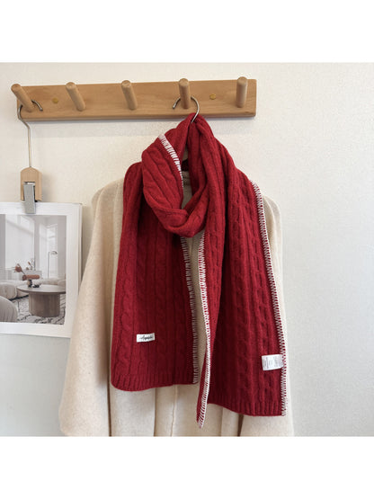 Scarvii - Vertical Cable-Knit Pattern Narrow Scarf Scarf