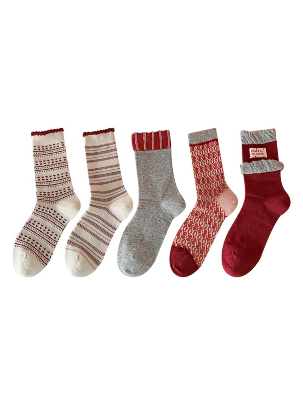 Rufia - Red Pattern Mix Crew Socks