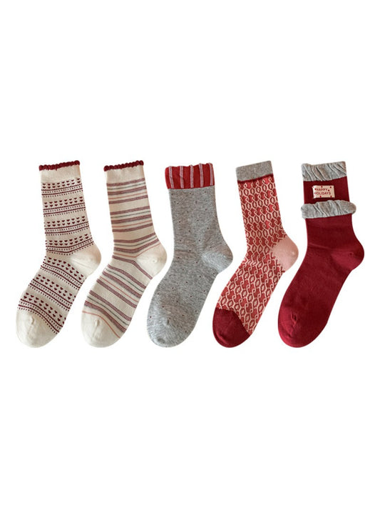Rufia - Red Pattern Mix Crew Socks