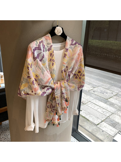 Scarvii - Paisley Print Tassel Trim Shawl Scarf