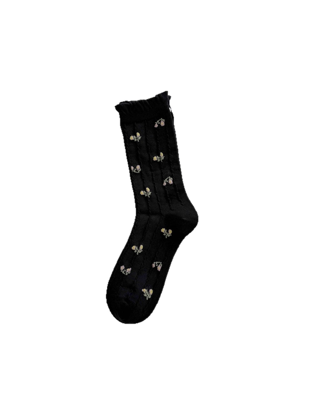 Rufia - Floral Ruffle Trim Bead Decoration Crew Socks