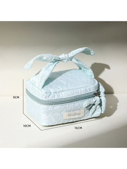 Cosbai Bow Top Handle Makeup Case angled view highlighting the bow and handle