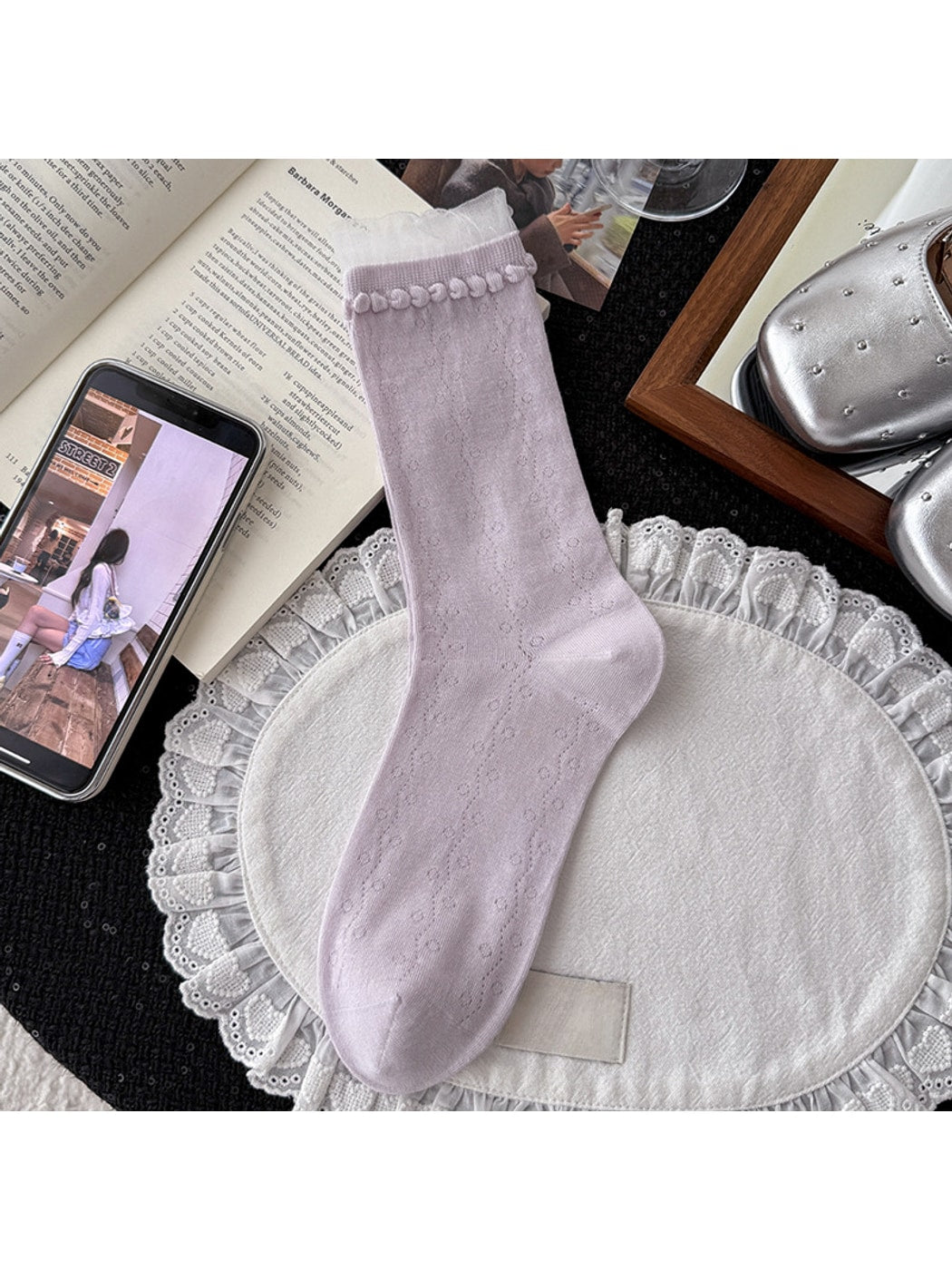 Rufia - Creamy Muted Pastels Openwork Crew Socks