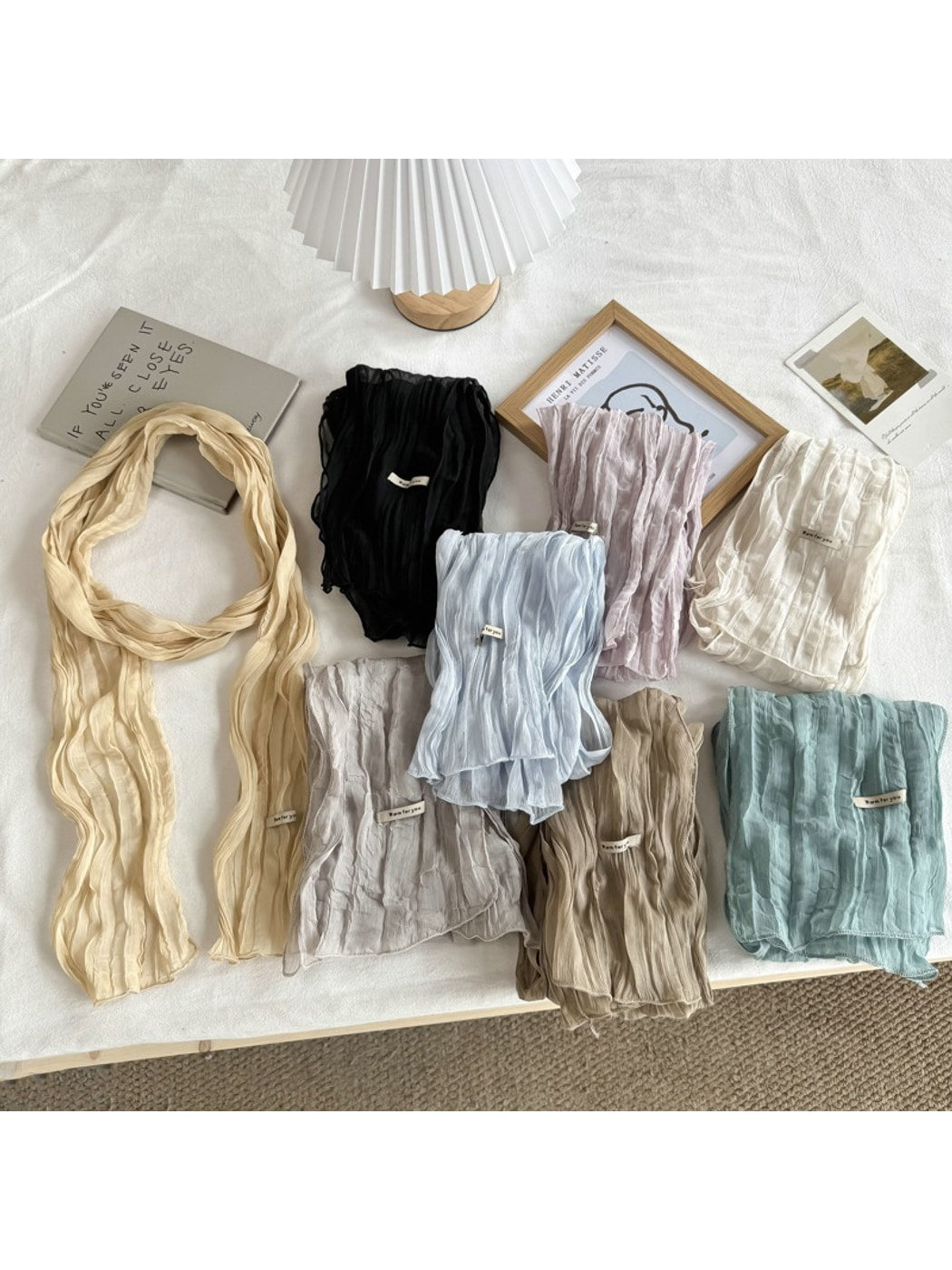 Scarvii - Pleated Solid Color Long Narrow Scarf