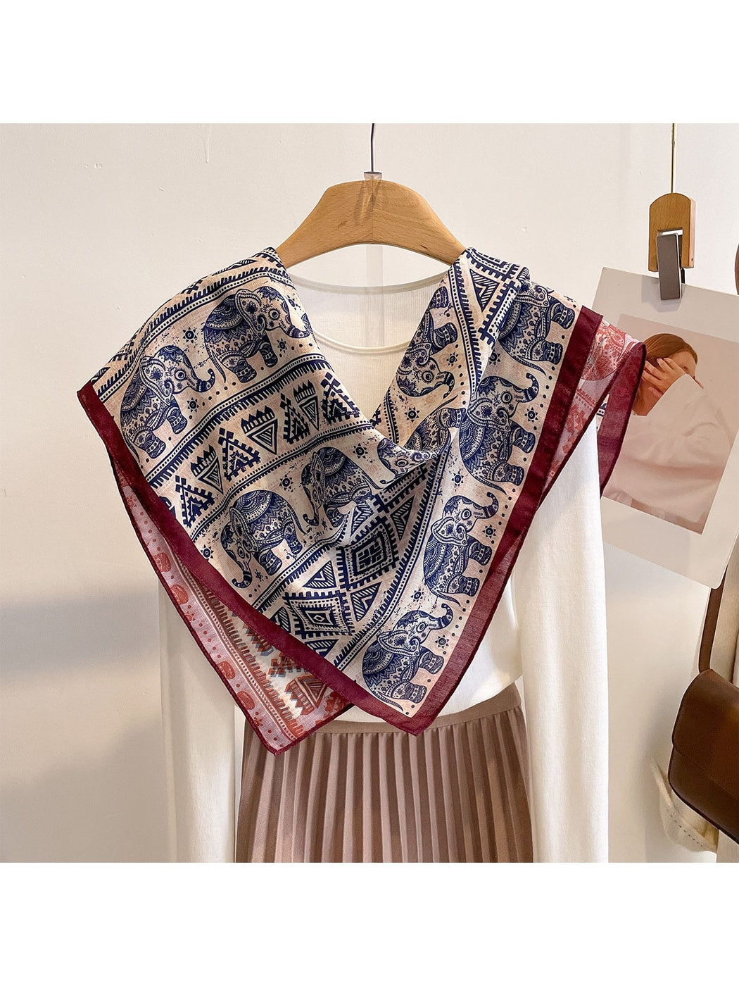 Scarvii - Elephant Print Boho Style Square Scarf