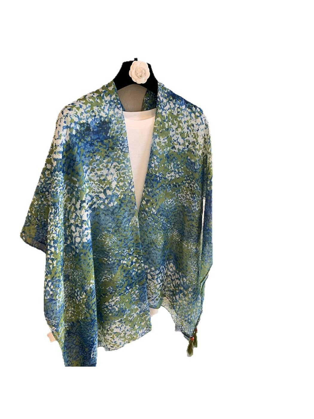 Scarvii - Blue Green Printed Plain Weave Shawl